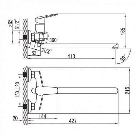 Смеситель для ванны с длинным изливом IDDIS Torr TORSBL2i10WA