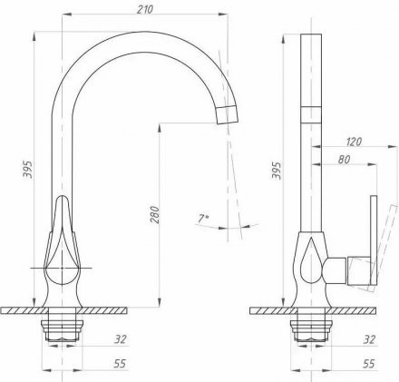 Смеситель для кухни ПСМ-300-3 STEEL нерж. сталь