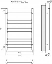 Полотенцесушитель электрический Lemark Mars П10 LM35810E 500x800, левый/правый
