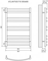 Полотенцесушитель электрический Lemark Atlantiss П10 LM32810RE 500x800, левый/правый