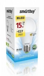 Лампа св/д (LED)  A60 груша 15W 3000 К  E27, тепл. свет (10/50) Smartbuy 553050