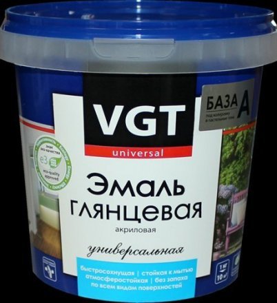 Эмаль ВД-АК-1179 универсальная глянц. база А супербелая 1,0кг (6) VGT 8070/ 20759