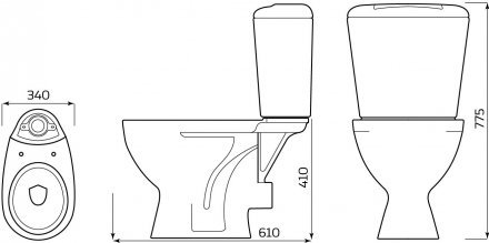 Унитаз компакт Универсал NEW 90 кнопочный, нижняя подводка, с сиденьем, Лобненский стройфарфор